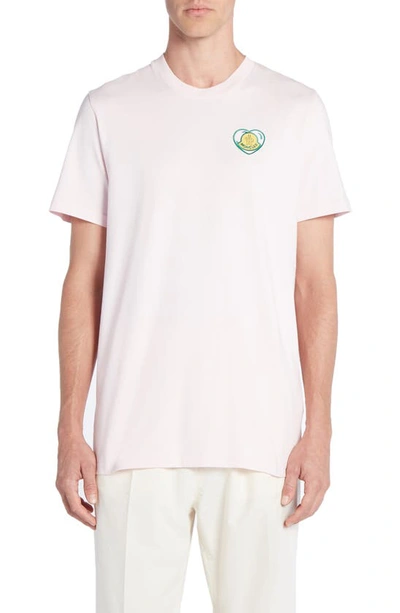 Moncler Heart Logo Cotton T-shirt In Dusty Pink