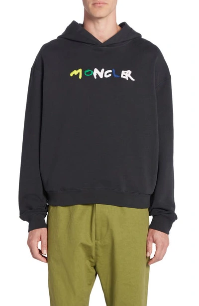 Moncler Embroidered-logo Cotton Hoodie In Black