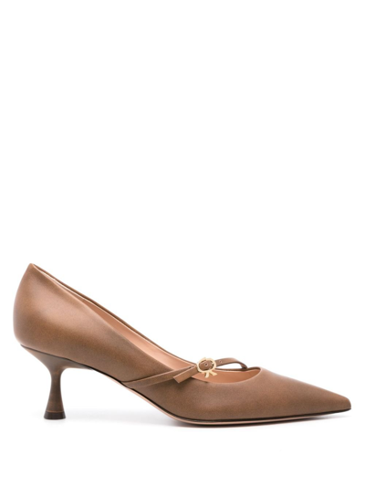 Gianvito Rossi Brown 55 Leather Pointed Pumps