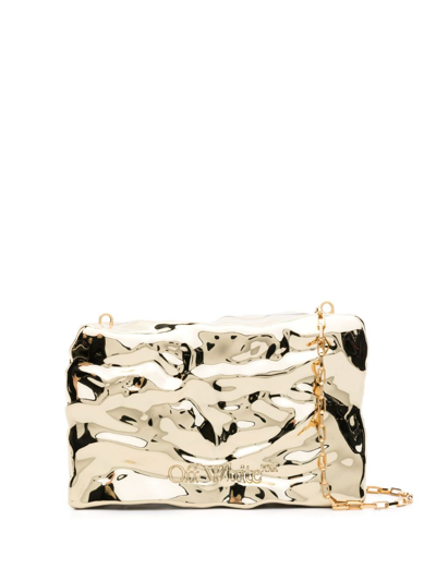 Off-white Crushed Mirrored Clutch Bag In Gold