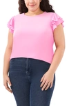 Cece Double Ruffle Knit Top In Bright Peony