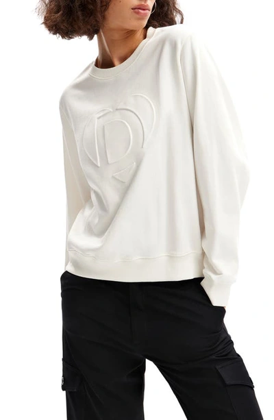 Desigual Travis Logo Cotton Crewneck Sweatshirt In White