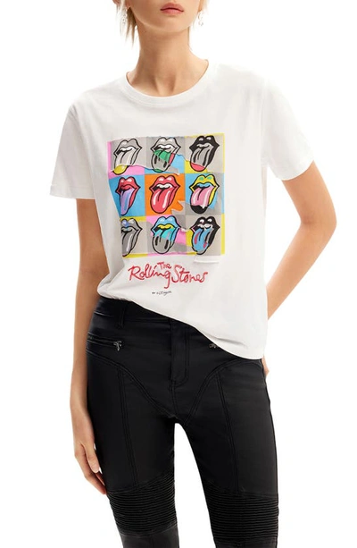 Desigual Multicolour The Rolling Stones T-shirt In White