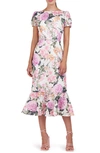 KAY UNGER FERN FLORAL LACE MIDI COCKTAIL DRESS