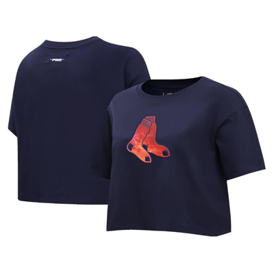 Pro Standard Navy Boston Red Sox Painted Sky Boxy Cropped T-shirt