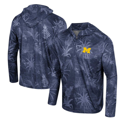 Colosseum Navy Michigan Wolverines Palms Printed Lightweight Quarter-zip Hooded Top