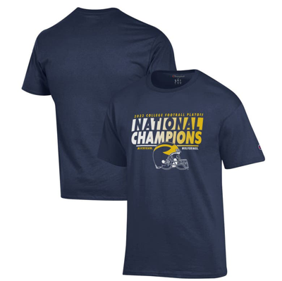 CHAMPION CHAMPION NAVY MICHIGAN WOLVERINES COLLEGE FOOTBALL PLAYOFF 2023 NATIONAL CHAMPIONS HELMET T-SHIRT