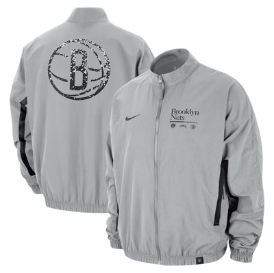 Nike Silver Brooklyn Nets Courtside Vintage Warmup Full-zip Jacket In Grey