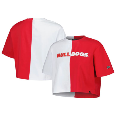 Hype And Vice Red/white Georgia Bulldogs Color Block Brandy Cropped T-shirt