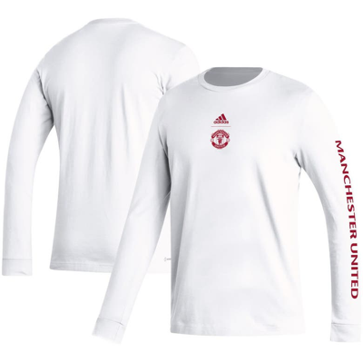Adidas Originals Adidas White Manchester United Team Crest Long Sleeve T-shirt