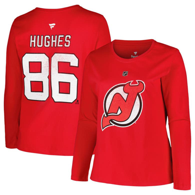 Profile Jack Hughes Red New Jersey Devils Plus Size Name & Number Long Sleeve T-shirt