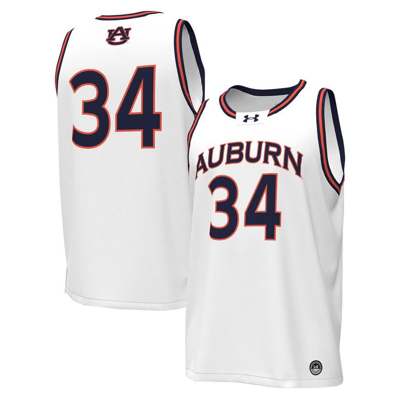 Under Armour #34 White Auburn Tigers Replica Basketball Jersey