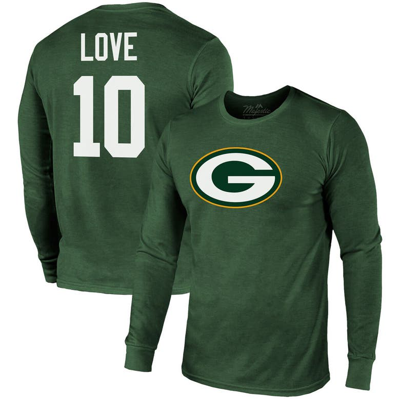Majestic Men's  Threads Jordan Love Green Green Bay Packers Name And Number Long Sleeve Tri-blend T-s