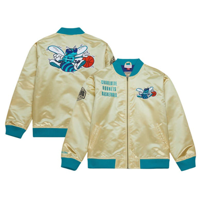 Mitchell & Ness Gold Charlotte Hornets Team Og 2.0 Vintage Logo Satin Full-zip Jacket