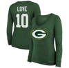 Majestic Threads Jordan Love Green Green Bay Packers Name & Number Long Sleeve Scoop Neck Tri-blend In Green