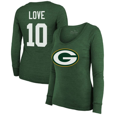 Majestic Threads Jordan Love Green Green Bay Packers Name & Number Long Sleeve Scoop Neck Tri-blend