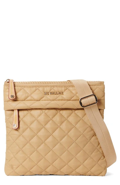 Mz Wallace Metro Flat Quilted Nylon Crossbody Bag In Camel/gold