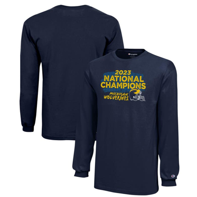 Champion Kids' Youth   Navy Michigan Wolverines College Football Playoff 2023 National S Long Sleev