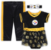 JERRY LEIGH GIRLS INFANT BLACK PITTSBURGH STEELERS TAILGATE GAME DAY BODYSUIT WITH TUTU, HEADBAND & LEGGINGS CHE