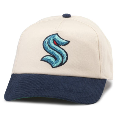 American Needle Men's  White, Deep Sea Blue Seattle Kraken Burnett Adjustable Hat In White,deep Sea Blue