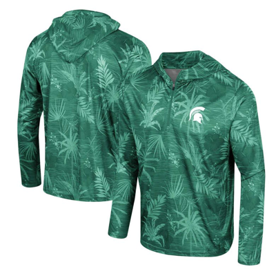 Colosseum Green Michigan State Spartans Palms Printed Lightweight Quarter-zip Hooded Top