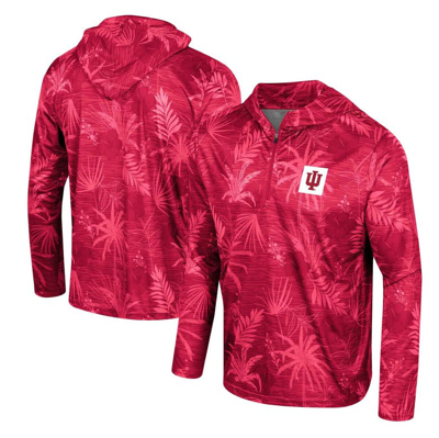 Colosseum Crimson Indiana Hoosiers Palms Printed Lightweight Quarter-zip Hooded Top