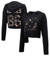 Majestic Threads Jack Hughes Black New Jersey Devils Leopard Print Name & Number Cropped Pullover Ho In Black