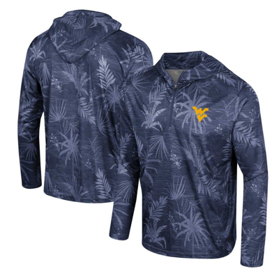 Colosseum Navy West Virginia Mountaineers Palms Printed Lightweight Quarter-zip Hooded Top