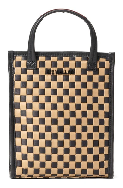 Mz Wallace Micro Woven Nylon Box Tote In Camel/black/gold