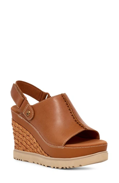Ugg Abbot Wedge Slingback Sandal In Cognac