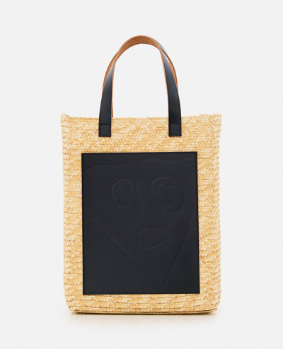 Plan C Pili And Bianca Straw Tote Bag In Black