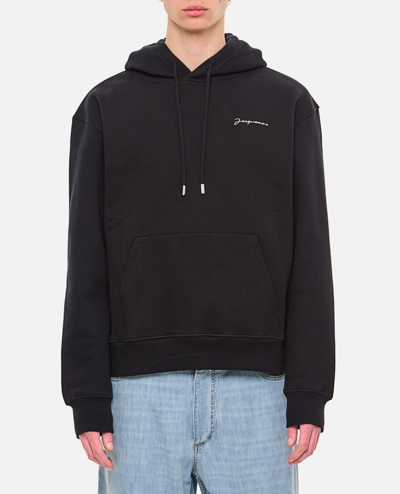 Jacquemus Mens Black Le Sweatshirt Brode Brand-embroidered Organic-cotton Hoody