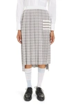 THOM BROWNE 4-BAR SMALL CHECK DROP BACK SILK & COTTON PLEATED SKIRT