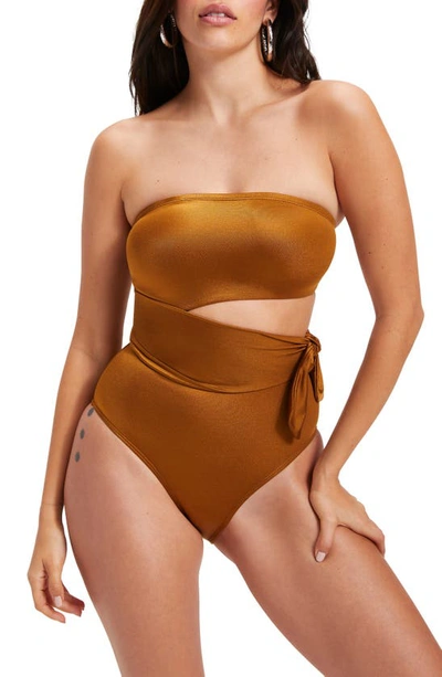 Good American Cutout One-piece Swimsuit In Bronze Brown001