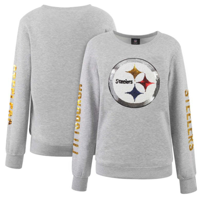 Cuce Heather Grey Pittsburgh Steelers Sequined Logo Pullover Sweatshirt