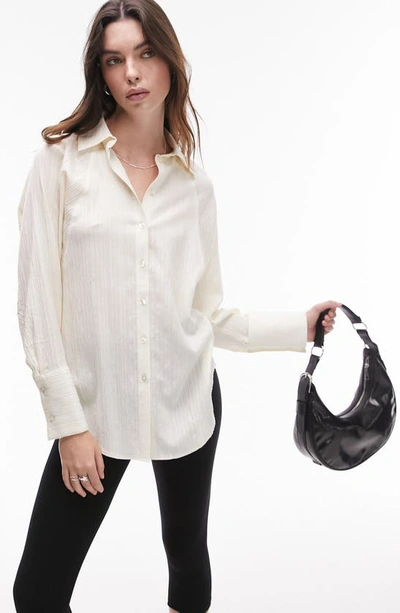 Topshop Pleat Back Textured Shirt In Ivory
