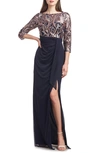 JS COLLECTIONS JS COLLECTIONS CARRIE SEQUIN EMBROIDERED DRAPED GOWN