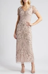 Pisarro Nights Beaded Mesh Column Gown In Lilac