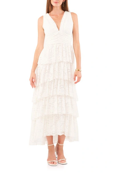 1.state Cascade Ruffle Lace Midi Dress In White