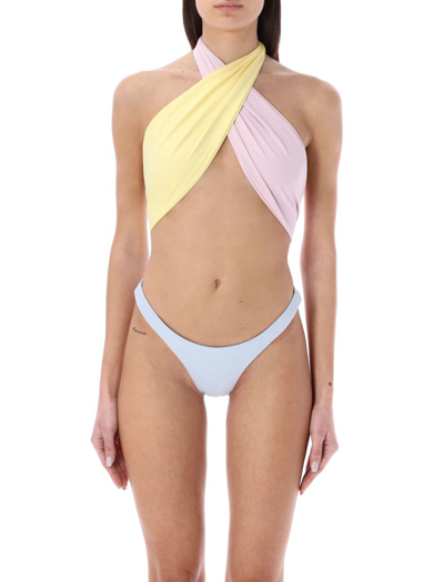 Reina Olga Showpony Cut-out Halterneck Swimsuit In Pastel