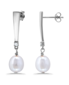 Macy's White Freshwater Pearl Polish Graduated Bar Drop Earring In Silver