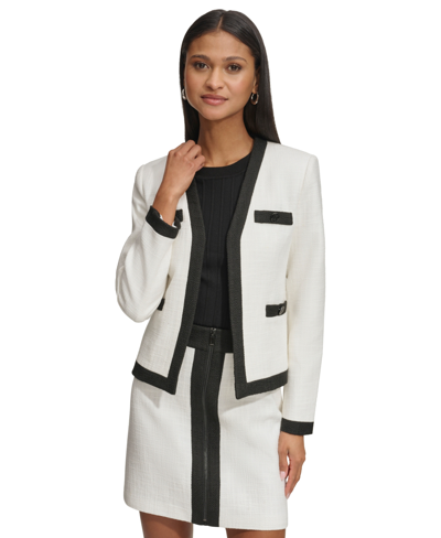 Karl Lagerfeld Women's Open Front Colorblock Tweed Blazer In Soft White,black