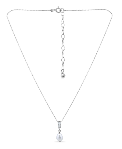 Macy's White Freshwater Pearl And Cubic Zirconia Pendant Necklace In Silver