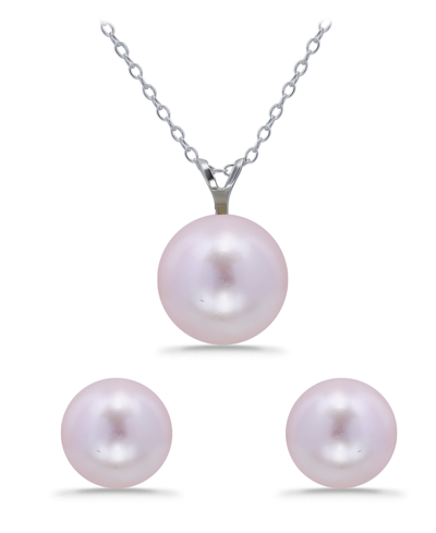 Macy's Shell Pearl Pendant And Freshwater Shell Pearl Stud Necklace And Earring Set In Pink