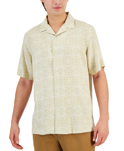 Club Room Men's Paima Short-sleeve Medal Print Button-front Silk Shirt, Created For Macy's In Safari