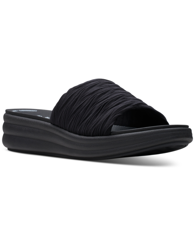 Clarks Drift Petal Texture Strap Slide Sandals In Black,blac