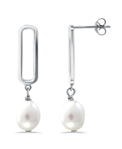 Macy's White Freshwater Pearl Paperclip Drop Earring In Silver