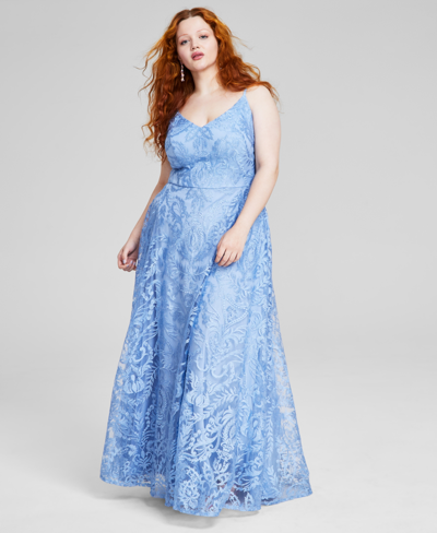 Speechless Trendy  Plus Size Embroidered Gown, Created For Macy's In Blue