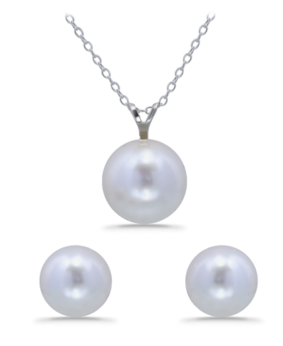 Macy's Shell Pearl Pendant And Freshwater Shell Pearl Stud Necklace And Earring Set In White