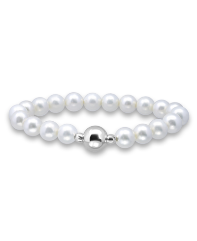 Macy's White Shell Pearl Stretch Bracelet In Silver